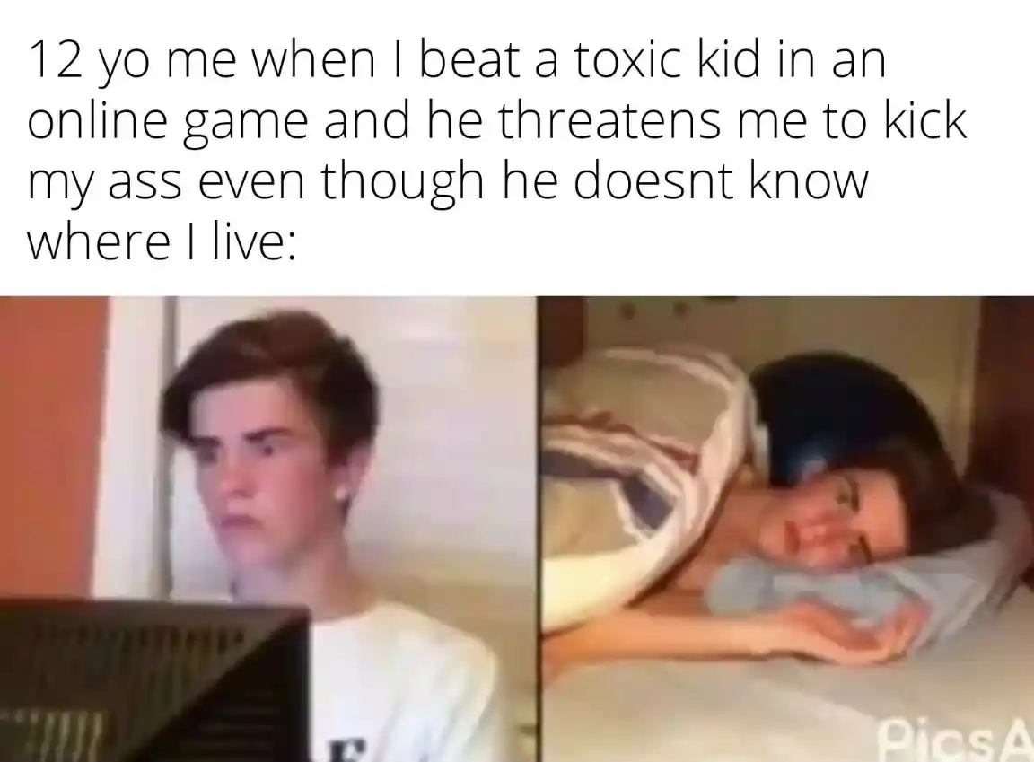 Gamer kid meme unbothered by empty threat