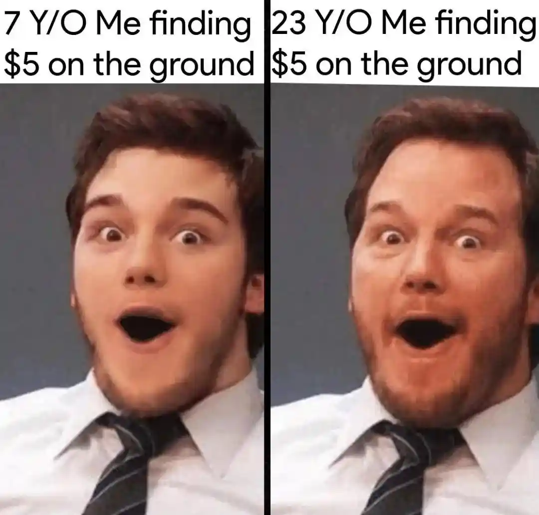 Finding 5 dollars meme shocked reaction