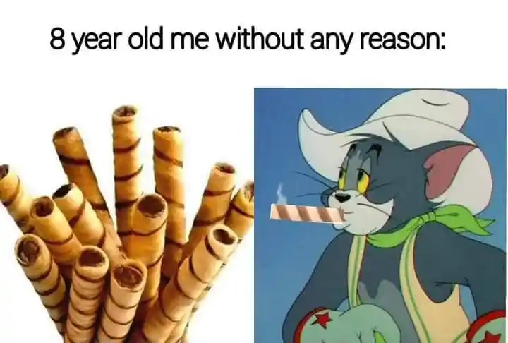 Tom cat meme fake smoke with wafer rolls