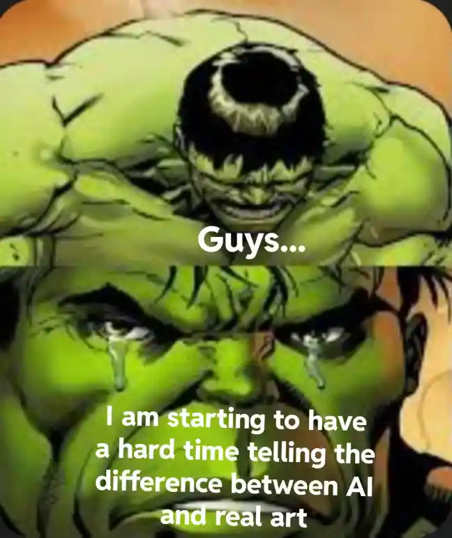 Hulk meme cant tell ai art from real art