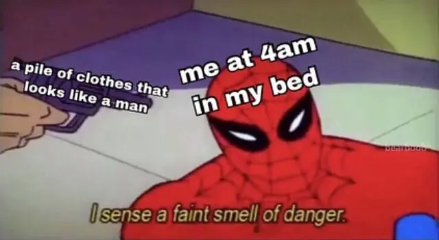 Spiderman meme sensing danger 4am