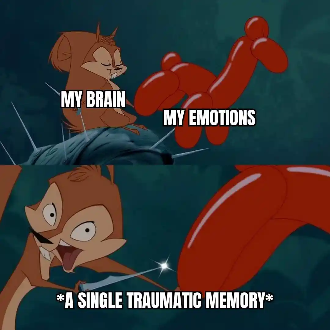 Brain emotions meme cut by traumatic memory