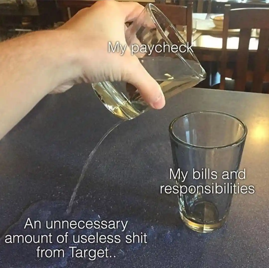 Paycheck meme wastes cash on target buys