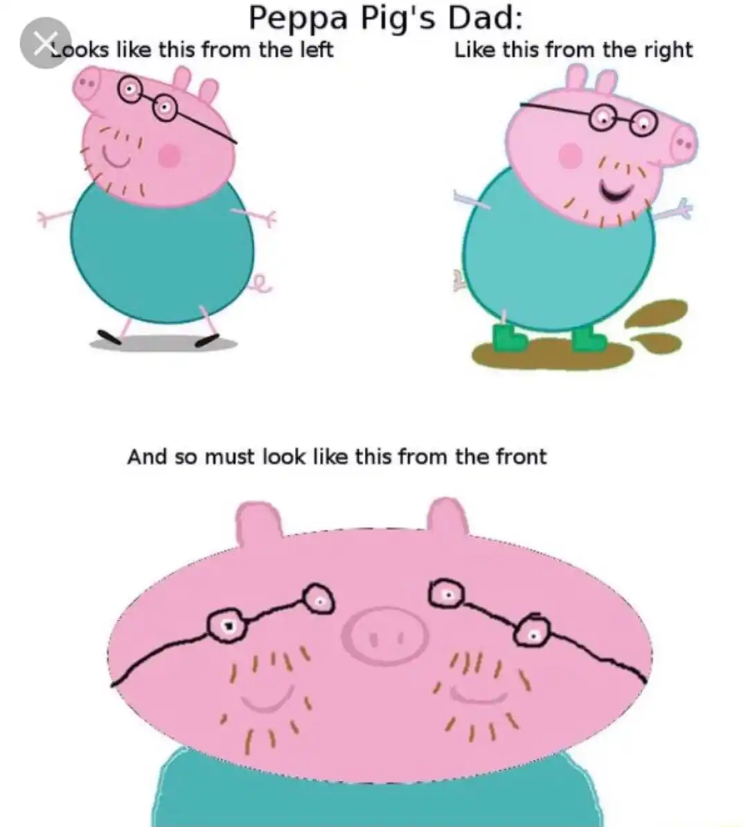 Peppa pig dad meme with silly front face