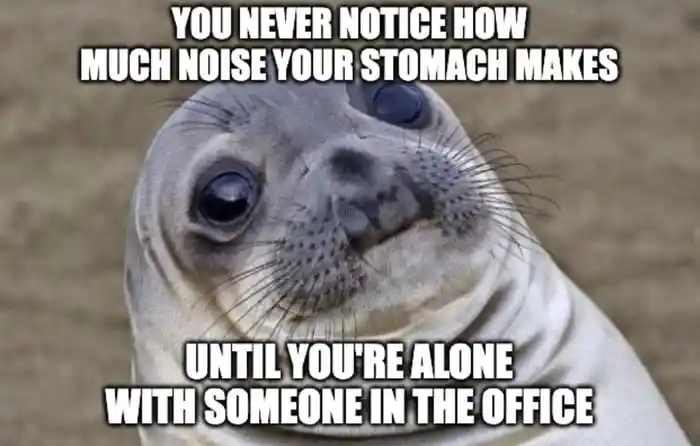 Awkward moment seal meme loud stomach noise in office