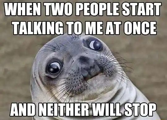 Awkward moment seal meme confused when two people talk to me