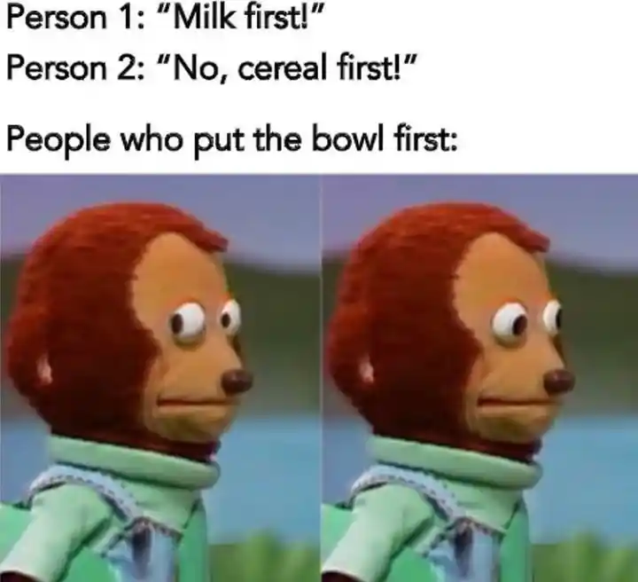 Awkward monkey puppet meme avoids cereal milk debate
