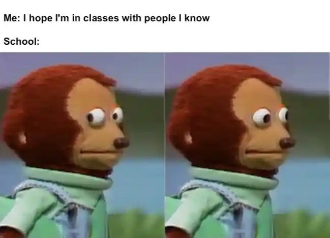 Awkward monkey puppet meme no friends in class