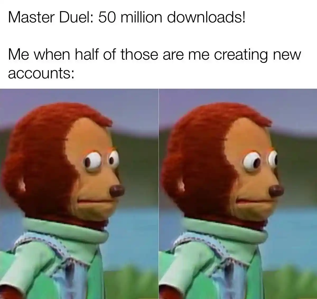 Awkward monkey puppet meme awkwardly hiding making extra master duel accounts