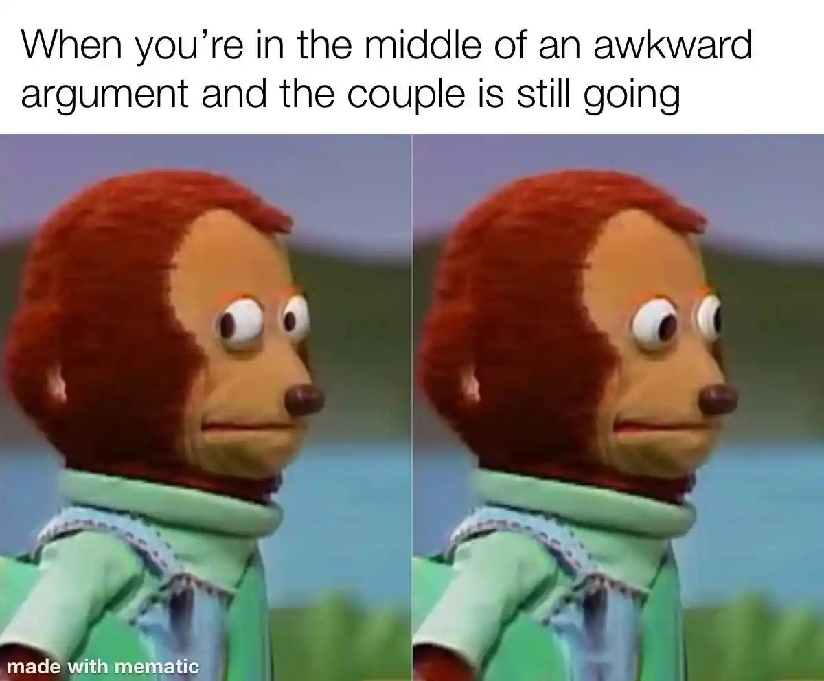 Awkward monkey puppet meme awkwardly watching couple argue