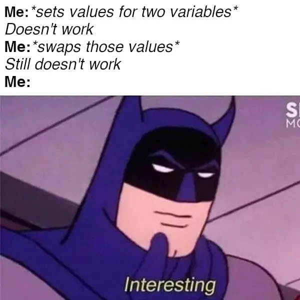 Batman thinking meme stuck on buggy code