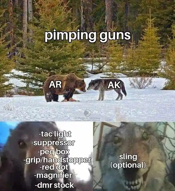 Bear and wolf staring meme listing ar ak mods