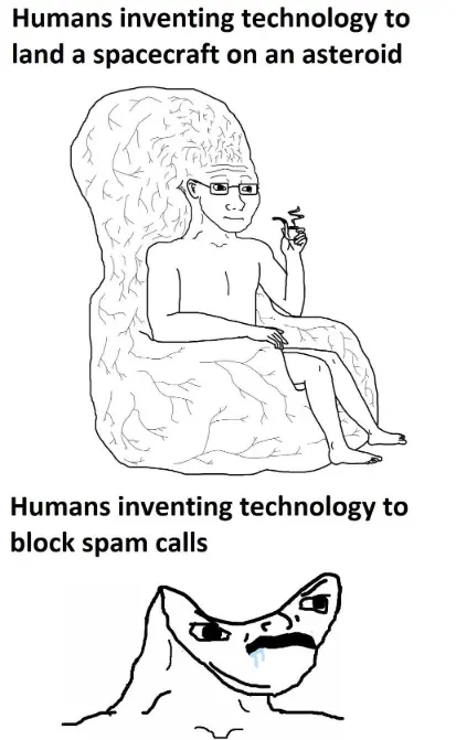 Big brain wojak meme mock spam call fail