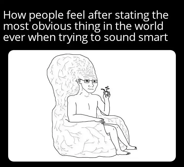Big brain wojak meme smug after stating obvious thing to sound smart