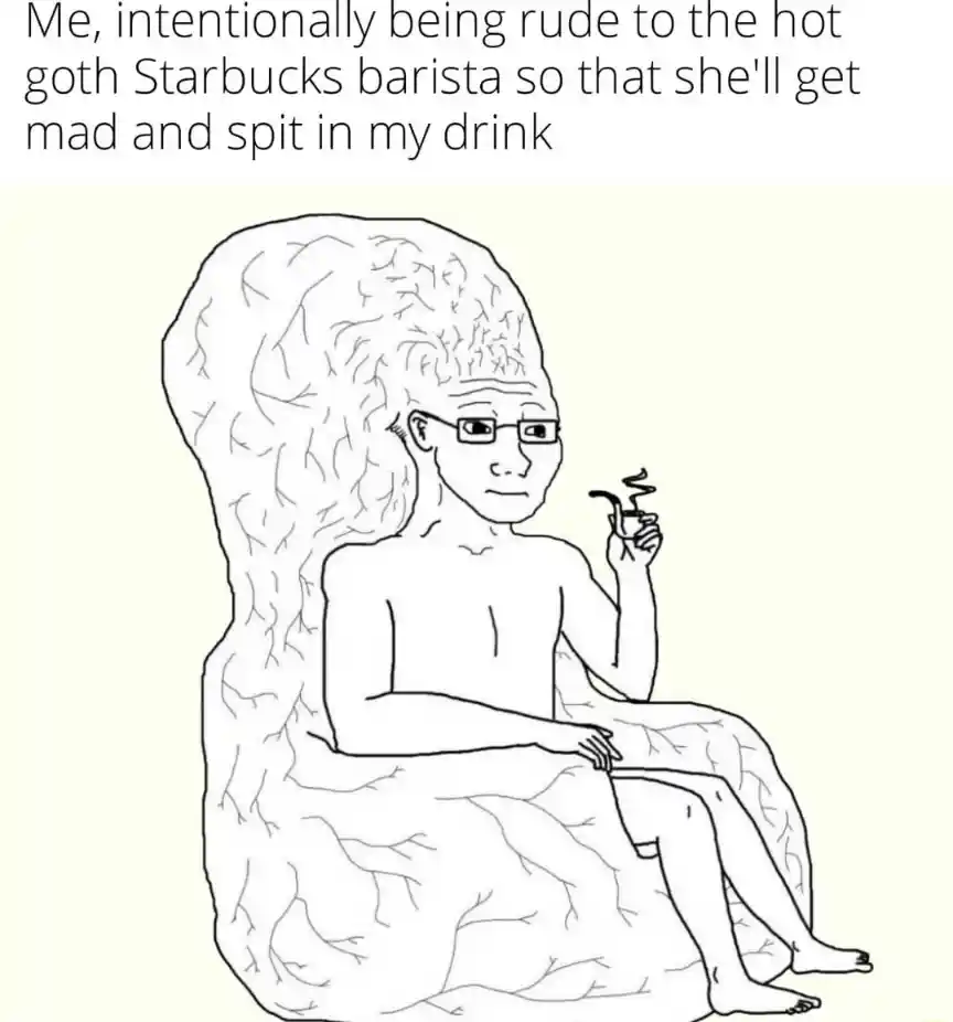 Big brain wojak meme annoy goth barista