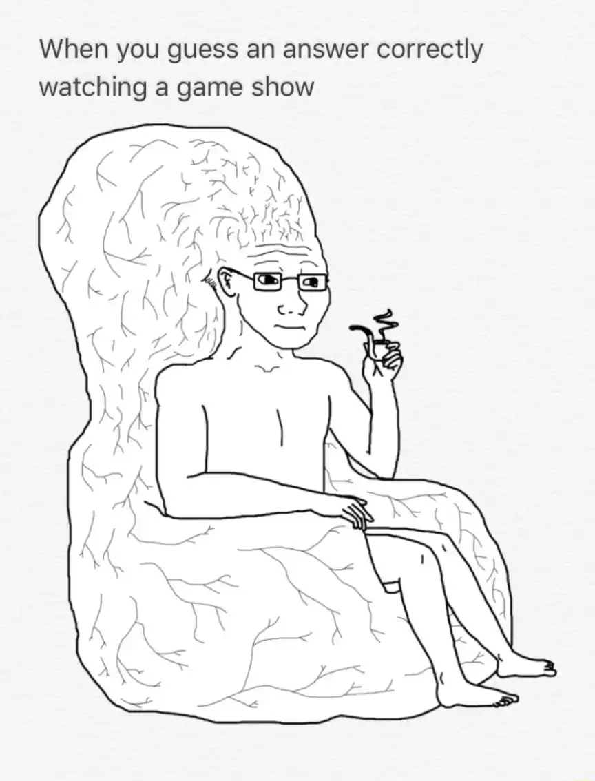 Big brain wojak meme guess game show answer