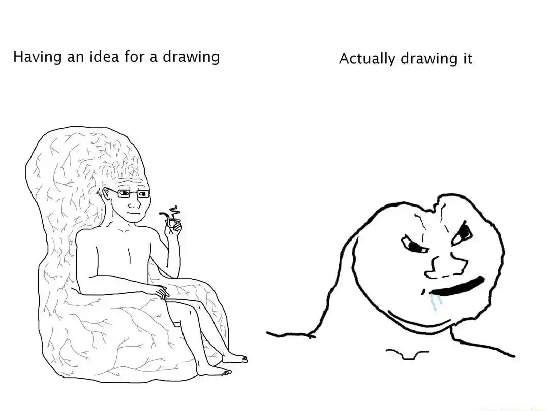 Big brain wojak meme Art idea vs drawing