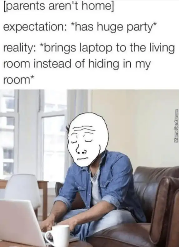 Parents aren't home meme uses laptop