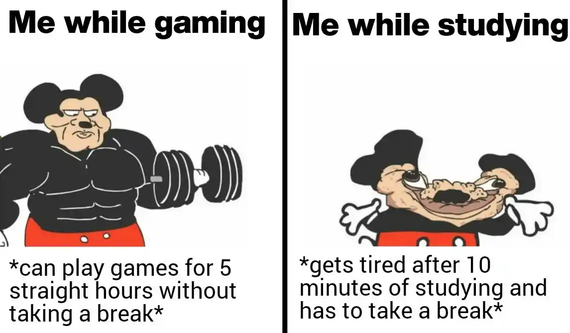 Gaming vs study meme endless gaming tired