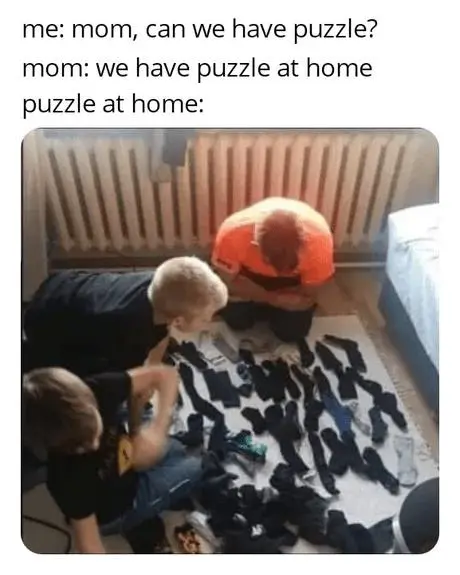 Puzzle at home meme kids sort socks