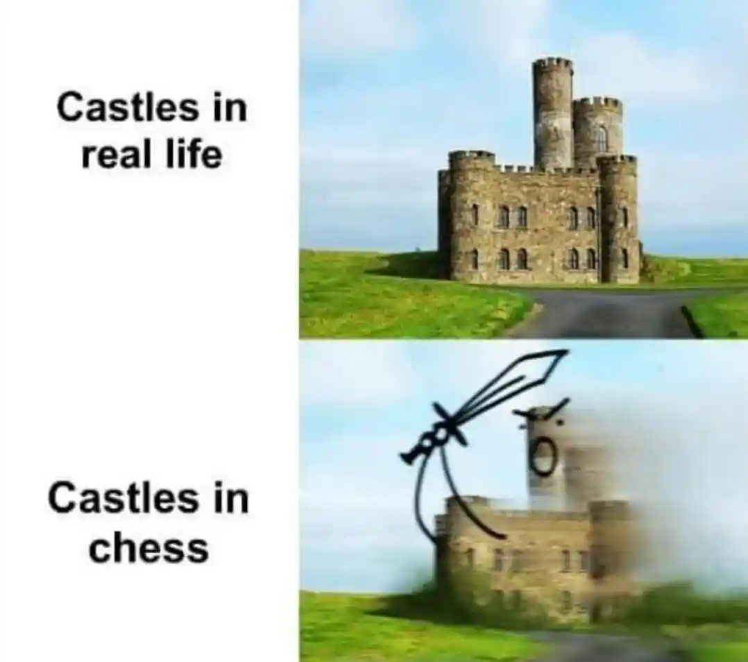 Chess castles meme running off vs real life castles