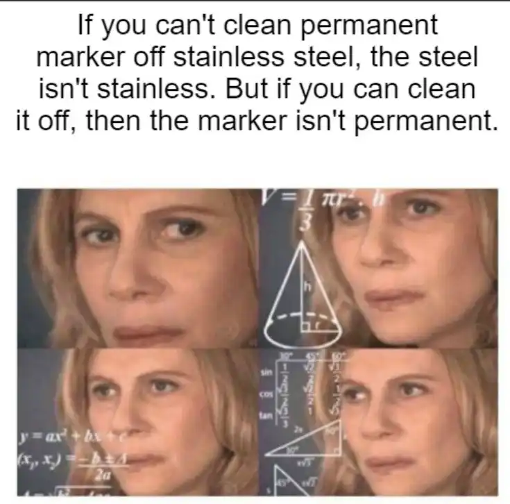 Confused math lady meme puzzled by marker paradox