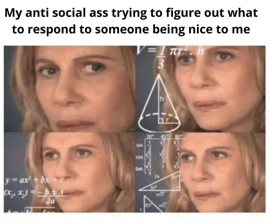 Confused math lady meme figuring out social reply