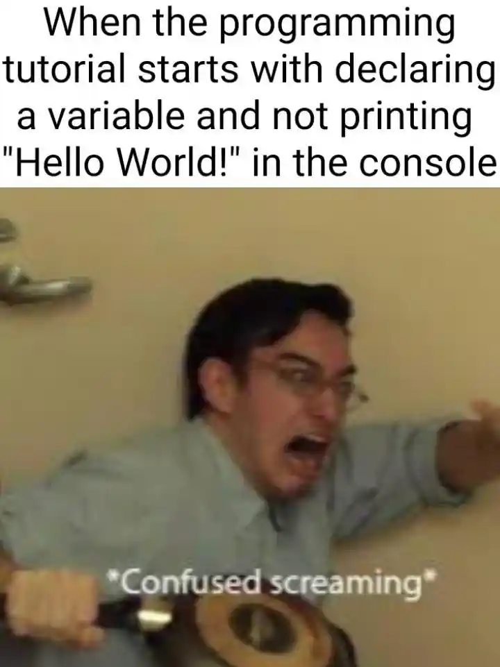 Confused screaming meme at coding lesson