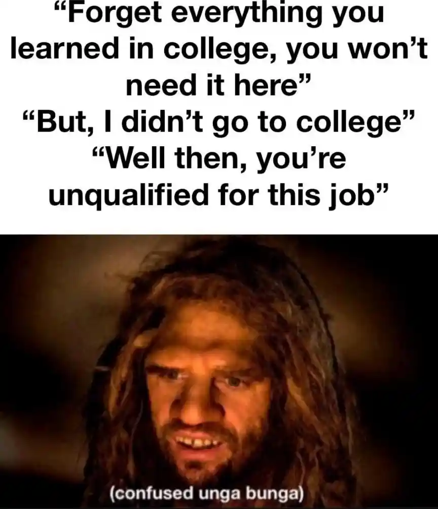 Confused unga bunga meme rejected for no degree