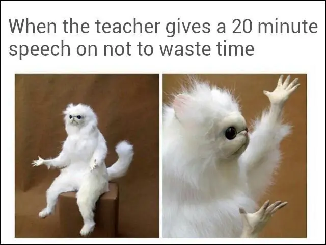 White monkey meme mad at teacher wasting time