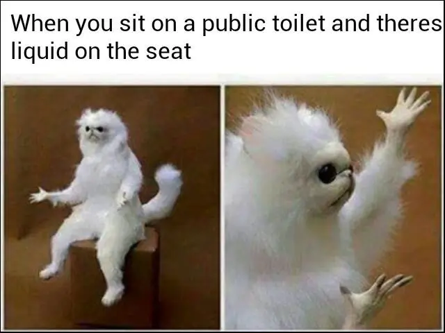 White monkey meme mad at wet toilet seat