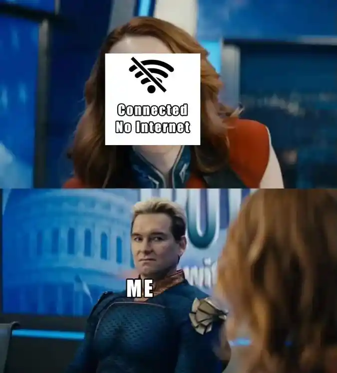 No internet wifi meme staring annoyed