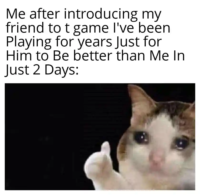 Crying cat thumbs up meme friend beats you at game