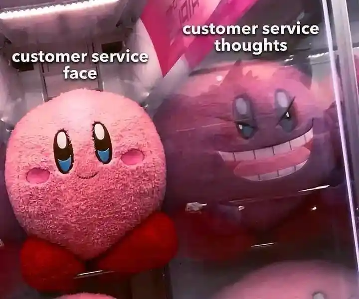 Kirby customer service meme hiding bad thoughts