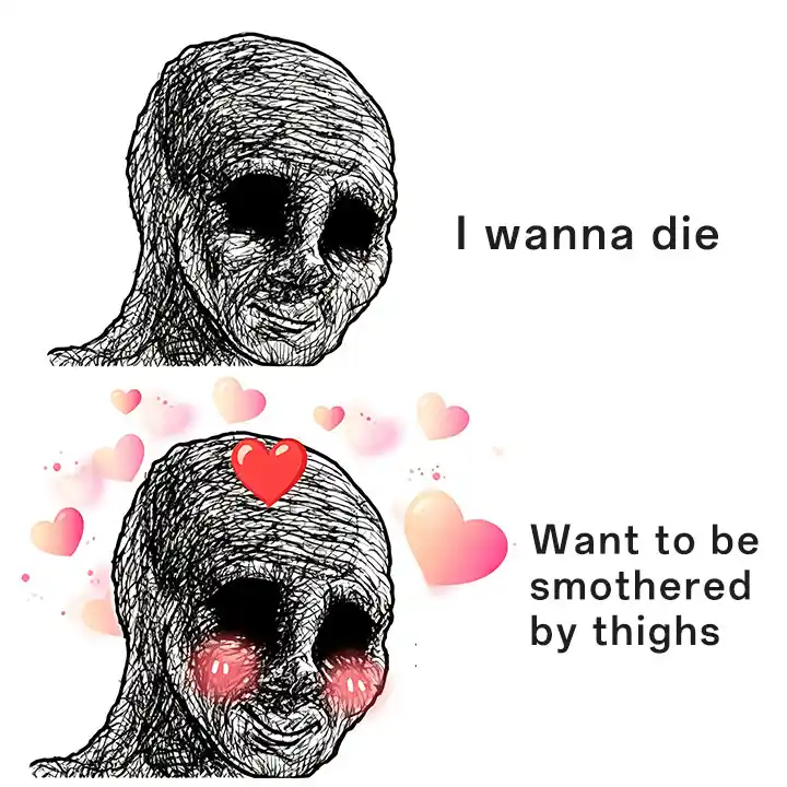 Depressed wojak meme want thigh hug