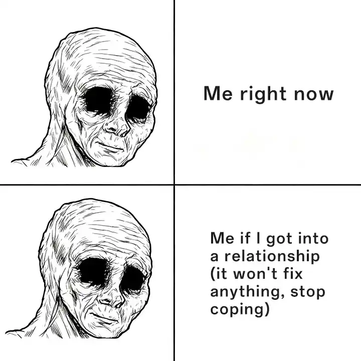 Depressed wojak meme sad about love