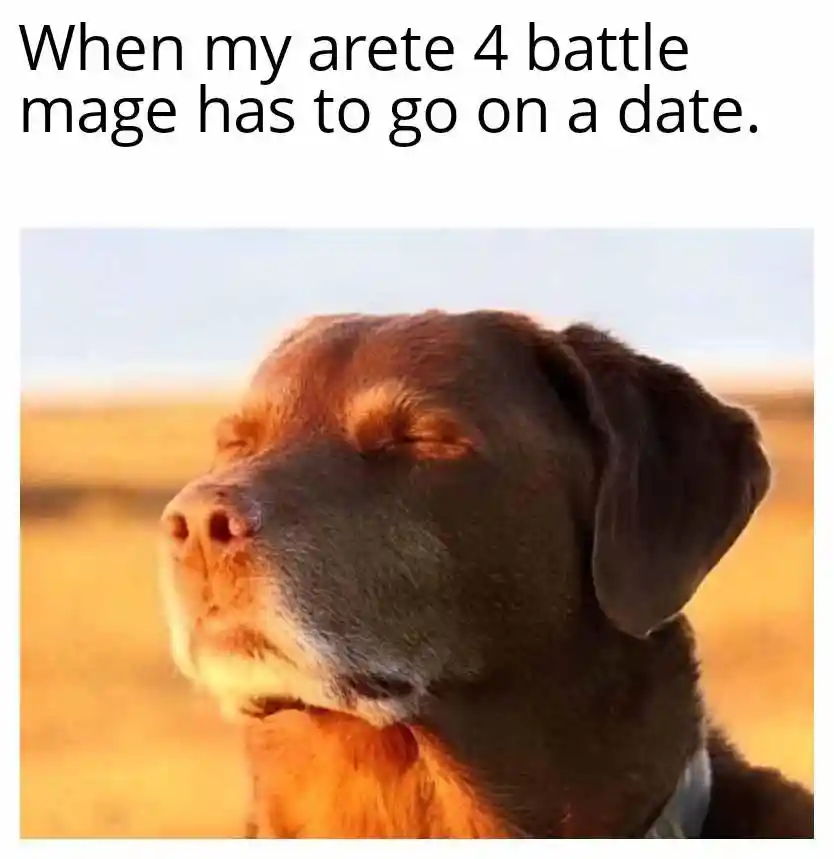 Dog closing eyes meme arete 4 mage goes on date