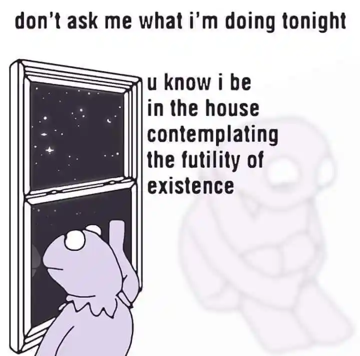 Kermit thinking meme staring out window
