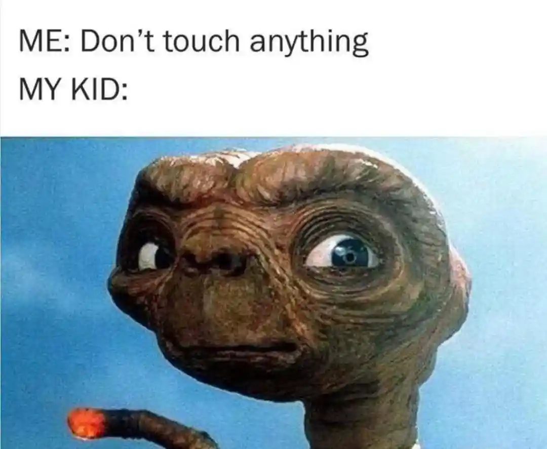 Sneaky kid meme ignores no touch warning