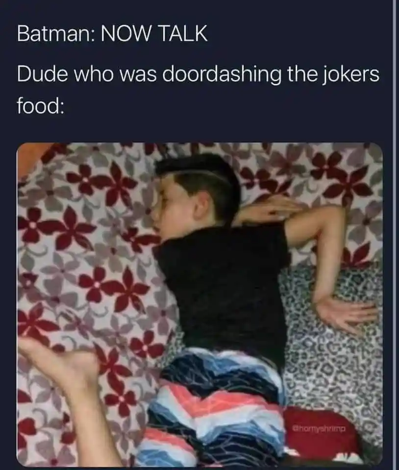 Batman joker doordash meme feigning sleep