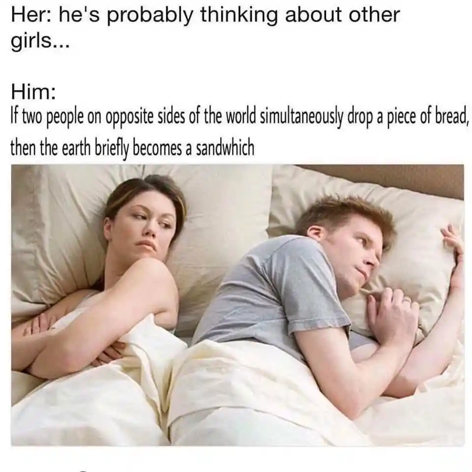 Boyfriend sandwich thought meme in bed