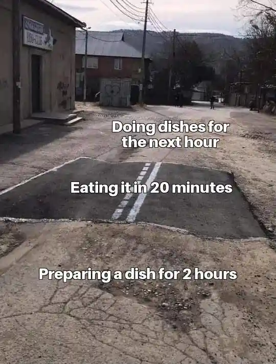Road patch meme long cook vs fast eating