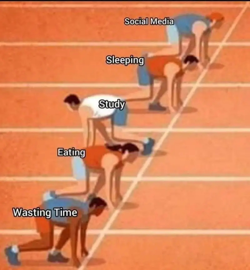 Daily priorities meme racing to waste time