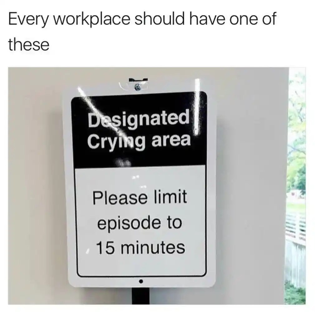 Designated crying area meme limit work crying to 15 min