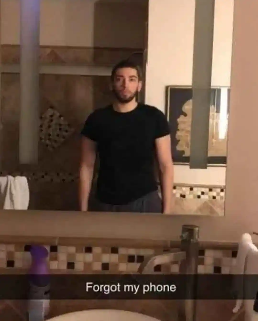 Forgot my phone meme stares in bathroom