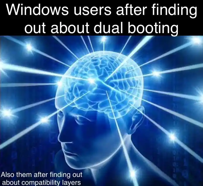 Galaxy brain meme Windows users learn dual boot