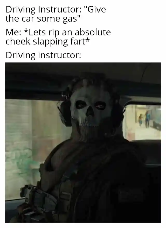 Ghost staring meme shocked by car fart