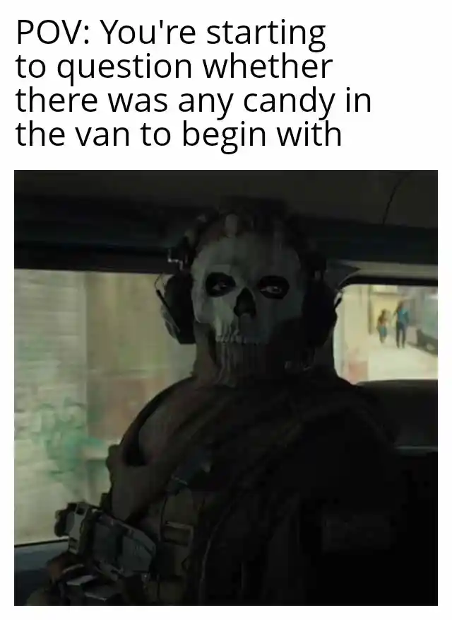 Ghost staring meme ask if van had candy