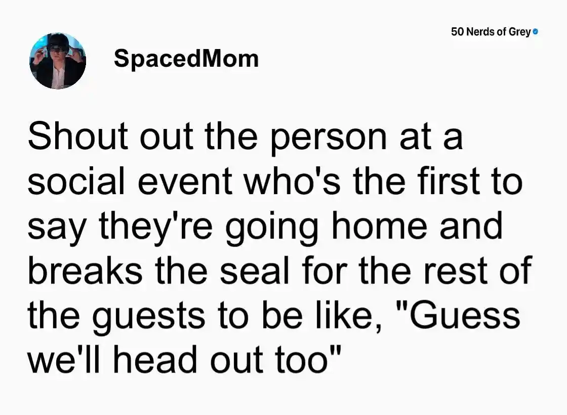 Social event early leaver meme lets all other guests leave