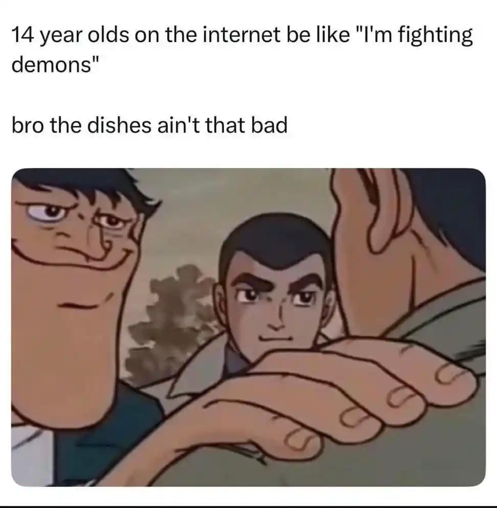 Hand on shoulder meme teasing teen internet edgy drama